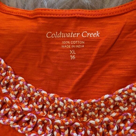 Coldwater creek womens orange tank top with detailed collar size 16 - Picture 3 of 4
